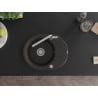 Mexen Kevin single-bowl granite sink with drainer and Flora kitchen tap, black/gold metallic - 6517-75-670401-00
