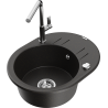 Mexen Kevin granite kitchen sink with 1 bowl, drainer, and Flora kitchen faucet, black/gold metallic - 6517-75-670401-00