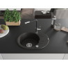 Mexen Kevin granite kitchen sink 1-bowl with drainer and Flora kitchen faucet, black/gold metallic - 6517-75-670401-07
