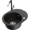 Mexen Kevin granite sink 1-bowl with drainer and Flora kitchen faucet, black/gold metallic - 6517-75-670401-07
