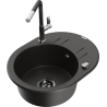 Mexen Kevin 1-bowl Granite Sink with Drainer and Flora Kitchen Faucet, Black/Gold Metallic - 6517-75-670401-07-B