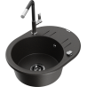 Mexen Kevin granite kitchen sink 1-bowl with drainer and kitchen faucet Flora, black/golden metallic - 6517-75-670401-07-B