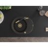 Mexen Kevin granite sink 1-bowl with drainer and kitchen faucet Flora, black/golden metallic - 6517-75-670401-57-G