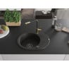 Mexen Kevin granite sink with 1 bowl, drainer, and Flora kitchen tap, black/gold metallic - 6517-75-670401-57-B