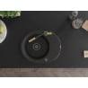 Mexen Kevin granite sink with 1 bowl, drainer, and Flora kitchen tap, black/gold metallic - 6517-75-670401-57-B
