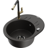 Mexen Kevin 1-compartment granite sink with a drip tray and kitchen mixer tap Flora, Black/Gold metallic - 6517-75-670401-57-B