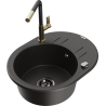Mexen Kevin granite sink 1-bowl with drainer and kitchen faucet Flora, black/gold metallic - 6517-75-670401-57-B
