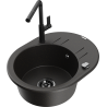 Mexen Kevin 1-compartment granite sink with a drip tray and kitchen mixer tap Flora, Black/Gold metallic - 6517-75-670401-70-B