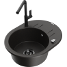 Mexen Kevin granite kitchen sink 1-bowl with drainer and Flora kitchen faucet, black/gold metallic - 6517-75-670401-70-B