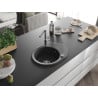 Mexen Kevin granite single-bowl sink with drainer and Flora kitchen faucet, black speckled - 6517-76-670401-00