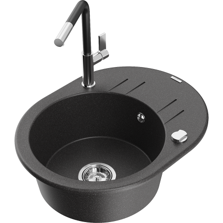 Mexen Kevin 1-compartment granite sink with a drip tray and kitchen mixer tap Flora, spotted black - 6517-76-670401-07
