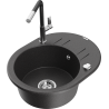 Mexen Kevin 1-compartment granite sink with a drip tray and kitchen mixer tap Flora, spotted black - 6517-76-670401-07