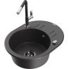 Mexen Kevin granite single-bowl sink with drainer and Flora kitchen faucet, speckled black - 6517-76-670401-07-B