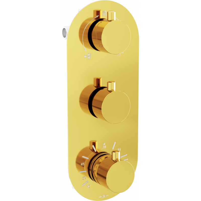 Mexen Kai 3-outlet thermostatic bathtub and shower mixer tap. Gold - 77603-50
