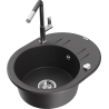 Mexen Kevin 1-bowl granite sink with drainer and Flora kitchen faucet, speckled black - 6517-76-670401-08