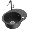 Mexen Kevin granite sink 1-bowl with drainer and Flora kitchen tap, speckled black - 6517-76-670401-08