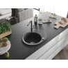 Mexen Kevin granite 1-bowl sink with drainboard and Flora kitchen faucet, black speckled - 6517-76-670401-08