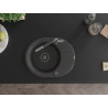 Mexen Kevin 1-bowl granite sink with drainer and Flora kitchen faucet, speckled black - 6517-76-670401-08-B