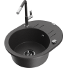 Mexen Kevin 1-bowl granite sink with drainer and Flora kitchen faucet, speckled black - 6517-76-670401-08-B