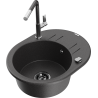 Mexen Kevin 1-compartment granite sink with a drip tray and kitchen mixer tap Flora, spotted black - 6517-76-670401-08-B