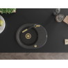 Mexen Kevin granite sink 1-bowl with drainer and Flora kitchen faucet, black speckled - 6517-76-670401-57-G