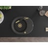 Mexen Kevin granite sink 1-bowl with drainer and Flora kitchen tap, black spotted - 6517-76-670401-57-G