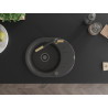 Mexen Kevin granite sink 1-bowl with drainer and Flora kitchen faucet, speckled black - 6517-76-670401-57-B