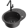 Mexen Kevin granite kitchen sink with 1 bowl, drainer, and Flora kitchen faucet, black speckled - 6517-76-670401-70-B