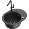 Mexen Kevin granite single-bowl sink with drainer and Flora kitchen faucet, speckled black - 6517-76-670401-70-B