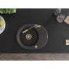 Mexen Kevin 1-bowl granite sink with drainer and Flora kitchen tap, speckled black - 6517-76-670401-75-G
