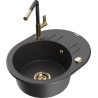Mexen Kevin 1-bowl granite sink with drainer and Flora kitchen tap, speckled black - 6517-76-670401-75-G