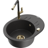 Mexen Kevin granite kitchen sink 1-bowl with drainer and Flora kitchen faucet, black speckled - 6517-76-670401-75-G