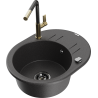 Mexen Kevin granite kitchen sink with 1 bowl, drainer, and Flora faucet, black speckled - 6517-76-670401-75-B
