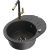 Mexen Kevin granite sink 1-bowl with drainer and kitchen faucet Flora, speckled black - 6517-76-670401-75-B