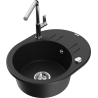Mexen Kevin 1-bowl granite sink with drainer and Flora kitchen tap, black - 6517-77-670401-00