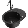 Mexen Kevin granite kitchen sink 1-bowl with drainer and Flora kitchen faucet, black - 6517-77-670401-07-B