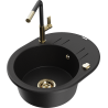 Mexen Kevin 1-compartment granite sink with a drip tray and kitchen mixer tap Flora, Black - 6517-77-670401-57-G