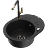 Mexen Kevin 1-bowl granite sink with drainboard and Flora kitchen faucet, black - 6517-77-670401-57-B