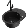 Mexen Kevin 1-bowl granite sink with drainer and Flora kitchen tap, black - 6517-77-670401-70-B