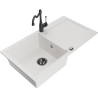Mexen Leo granite sink 1-bowl with drainer and Carla kitchen faucet, white - 6501-20-670700-70