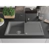 Mexen Leo granite kitchen sink 1-bowl with drainer and Carla kitchen tap, grey - 6501-71-670700-70