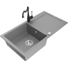 Mexen Leo 1-bowl granite sink with drainer and kitchen faucet Carla, gray - 6501-71-670700-70