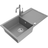 Mexen Leo granite sink 1-bowl with drainer and Carla kitchen tap, grey - 6501-71-670700-71