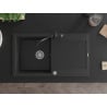 Mexen Leo granite sink 1-bowl with drainer and kitchen tap Carla, black/silver metallic - 6501-73-670700-70