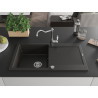 Mexen Leo granite kitchen sink with 1 bowl, drainer, and Carla kitchen faucet, black/gold metallic - 6501-75-670700-00