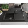 Mexen Leo granite sink with 1 basin, drainer and Carla kitchen tap, black/gold metallic - 6501-75-670700-70