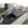 Mexen Leo 1-Bowl Granite Sink with Drainer and Kitchen Faucet Carla, Black/Gold Metallic - 6501-75-670700-70