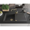 Mexen Leo granite single-bowl sink with drainer and Carla kitchen faucet, speckled black - 6501-76-670700-50