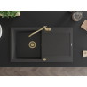 Mexen Leo granite single-bowl sink with drainer and Carla kitchen faucet, speckled black - 6501-76-670700-50