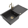 Mexen Leo granite kitchen sink 1-bowl with drainer and kitchen faucet Carla, speckled black - 6501-76-670700-50